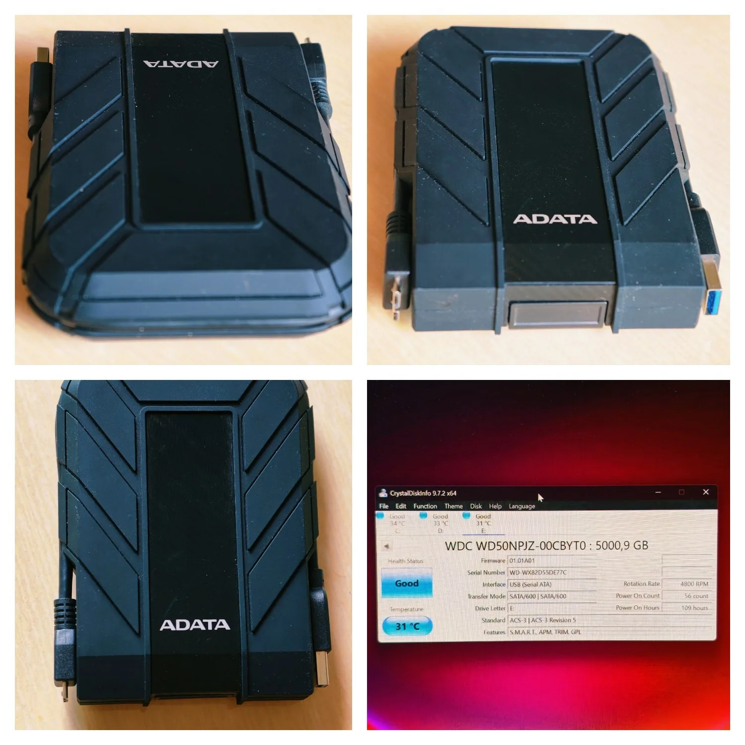 Защищённый внешний жёсткий диск 5 ТБ, Adata / Western Digital, фото 2