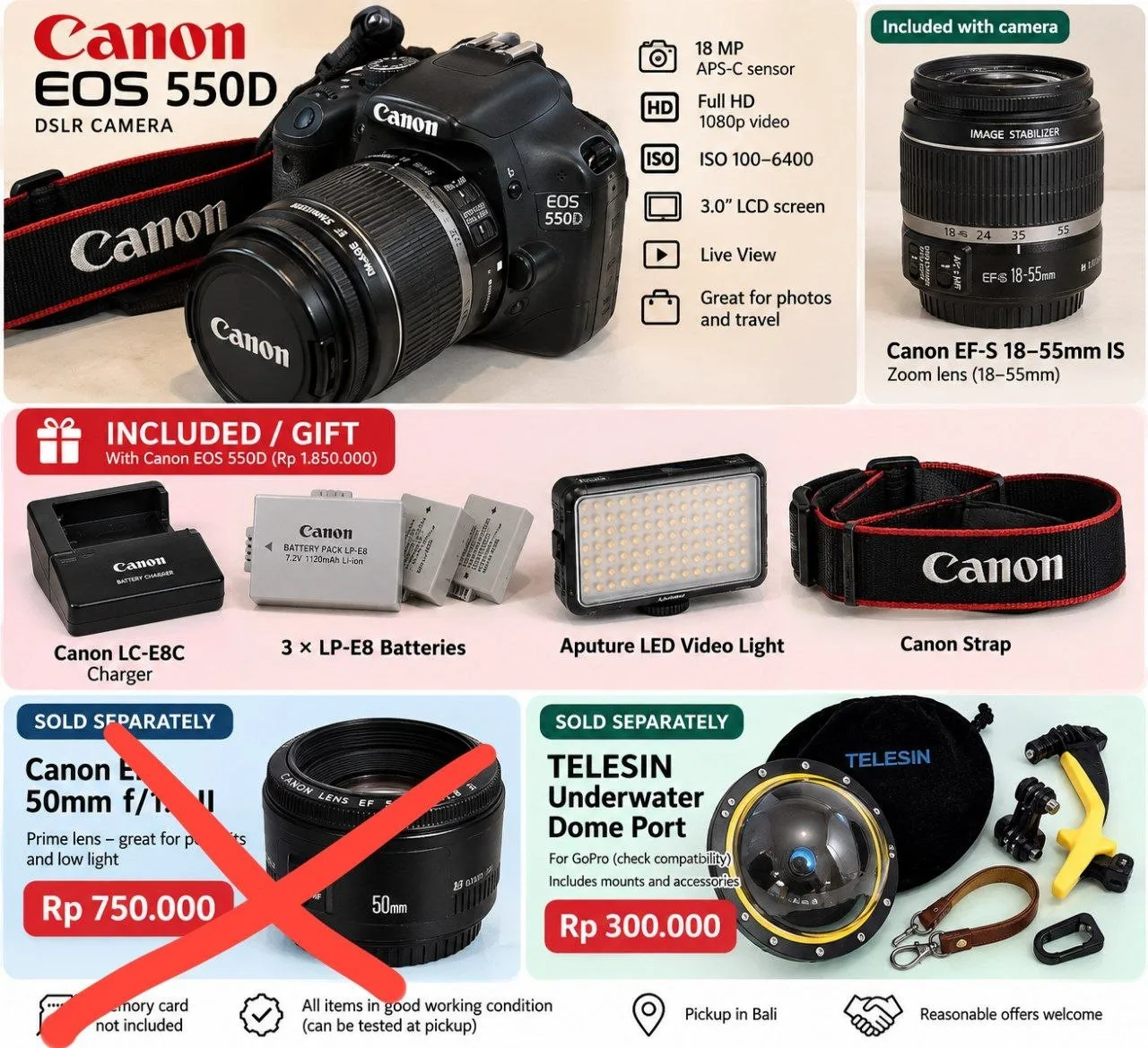 Фотоаппарат Canon EOS 550D с объективом 18–55mm