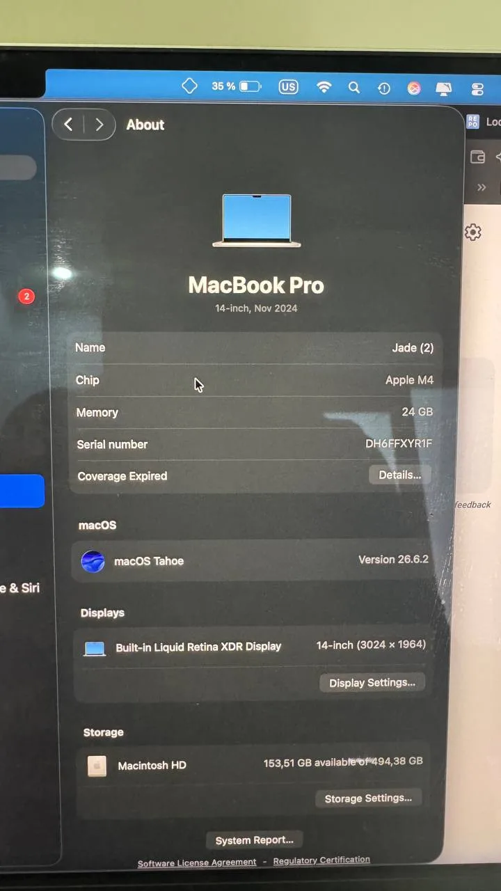 MacBook Pro 14” M4, 24g RAM, 512g