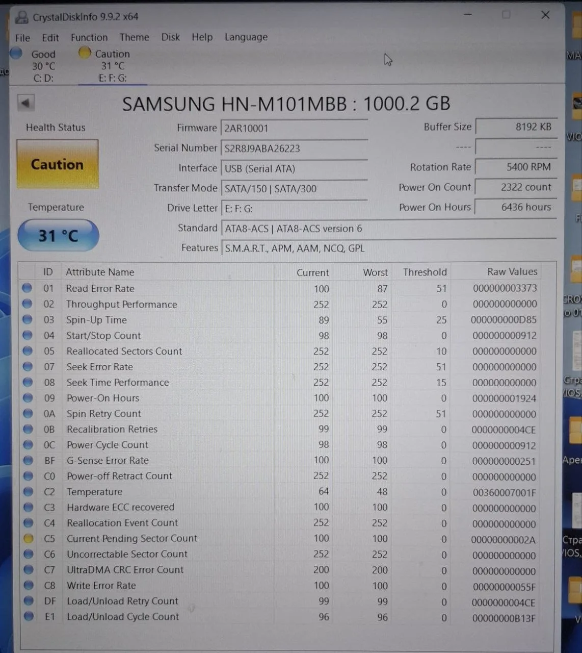 HDD Samsung 1 Tb, статус «Caution», фото 2
