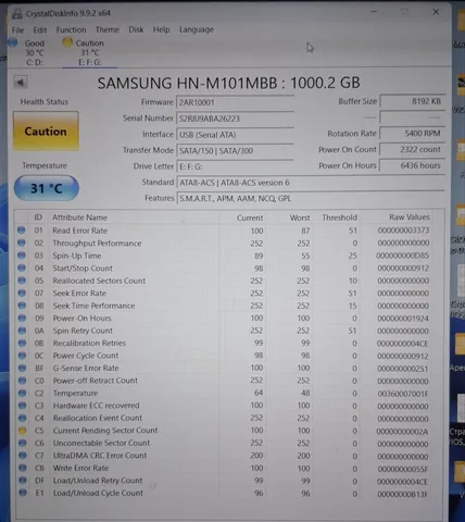 HDD Samsung 1 Tb, статус «Caution», фото 2